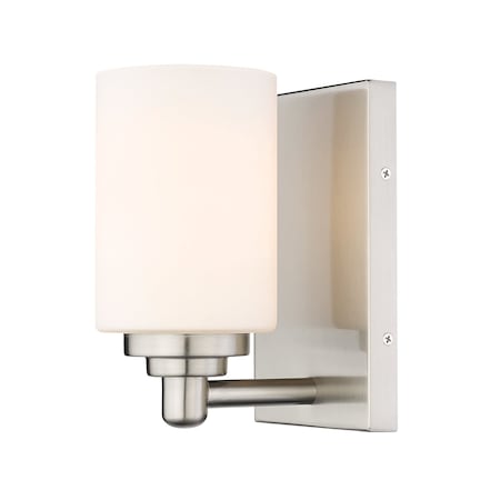 Z-Lite Soledad Wall Sconce, 1-Light, 4.5 In.W x 6 In.L x 7.5 In.H, Brushed Nickel/White 485-1S-BN